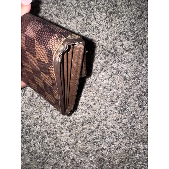 Louis Vuitton Damier Ebene Long Wallet Push Lock Clutch Style Brown Checkered - Picture 5 of 16